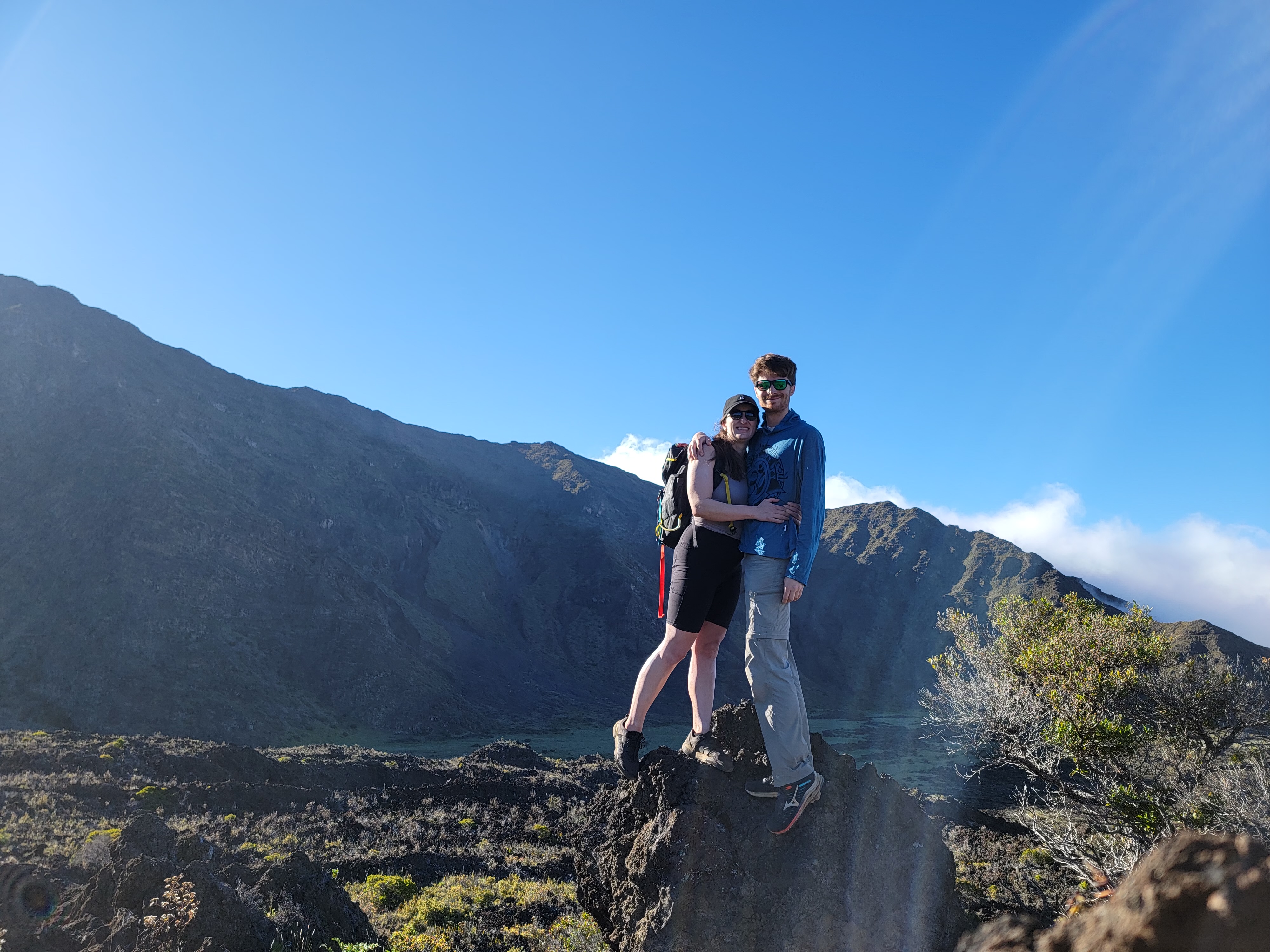Me and Mattie on a rock in front of the Haleakala Switchbacks