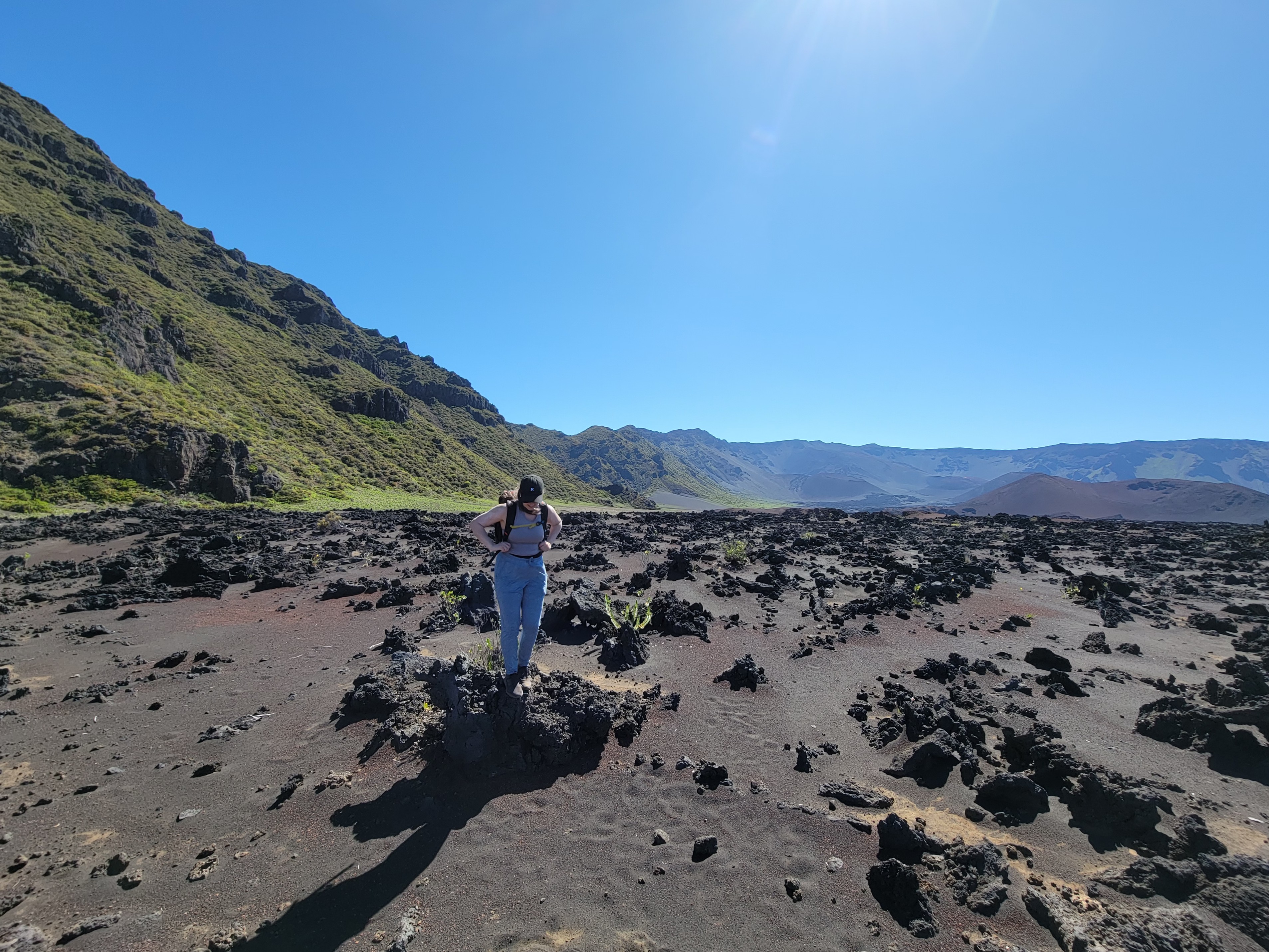 Mattie on a rock in the middle of the Haleakala Crater