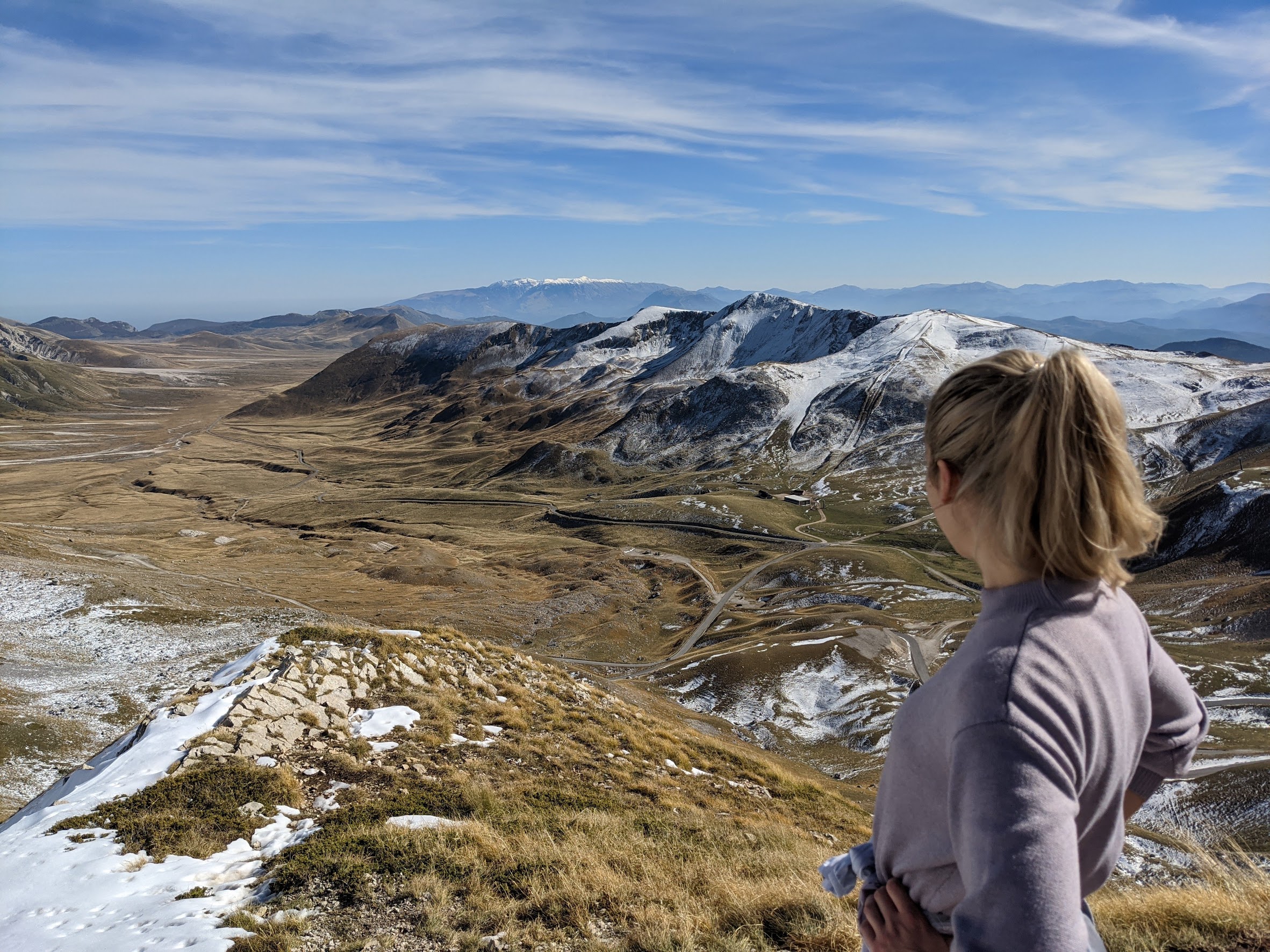 A view of Nelly and the land below the mountain Corno Grande